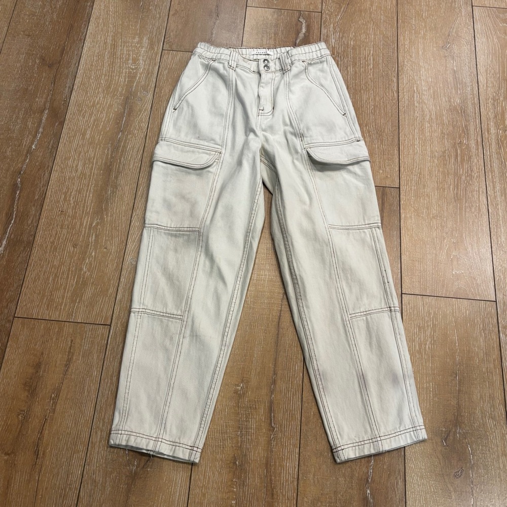 PacSun Off White Contrast Stitch Elastic Waist Cargo Pants Small